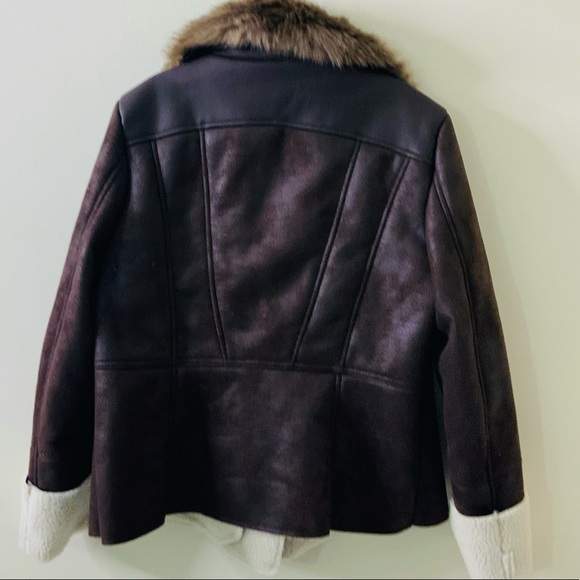 Tahari Faux Fur Collar Zip Front  Moto Jacket - Picture 12 of 13